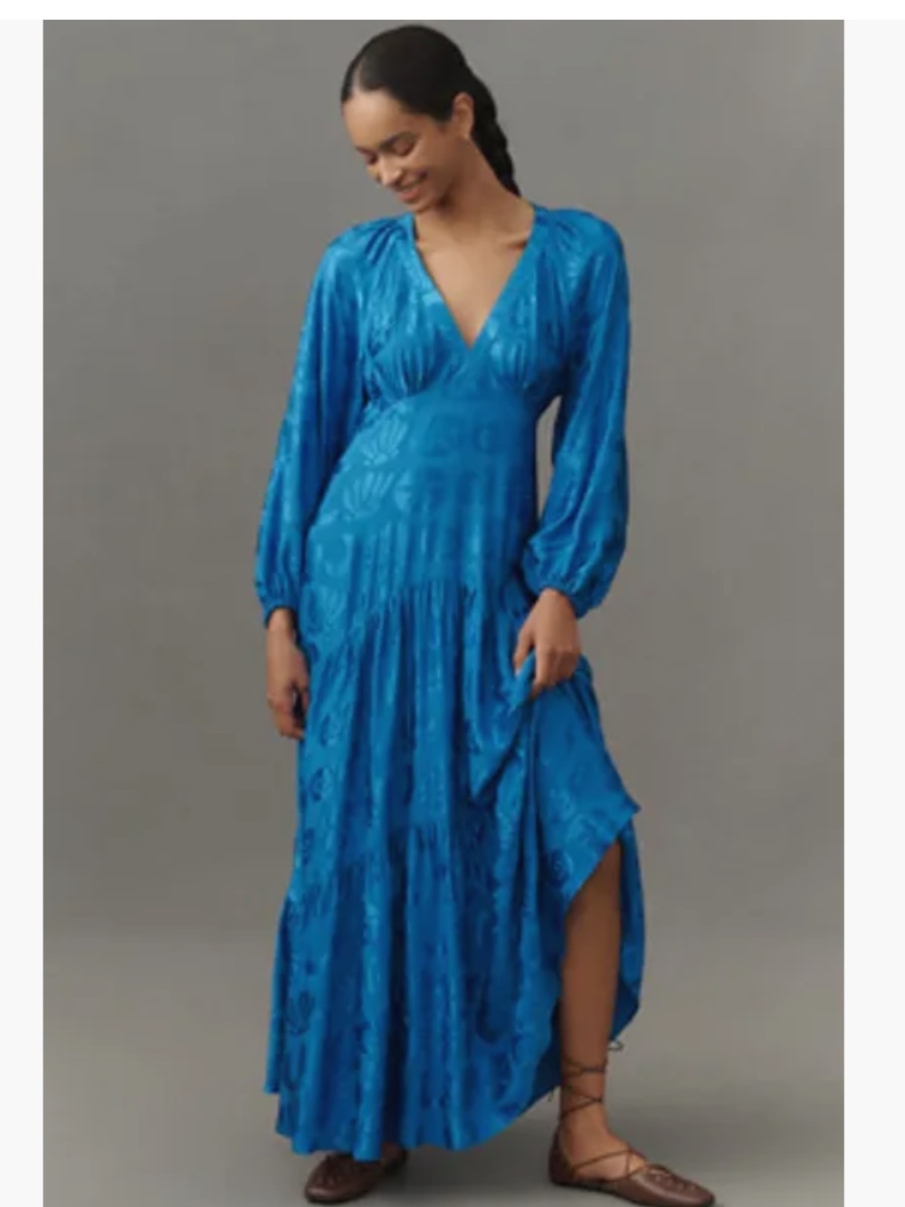 FARM Rio Long Sleeve V-neck Jacquard Maxi Dress